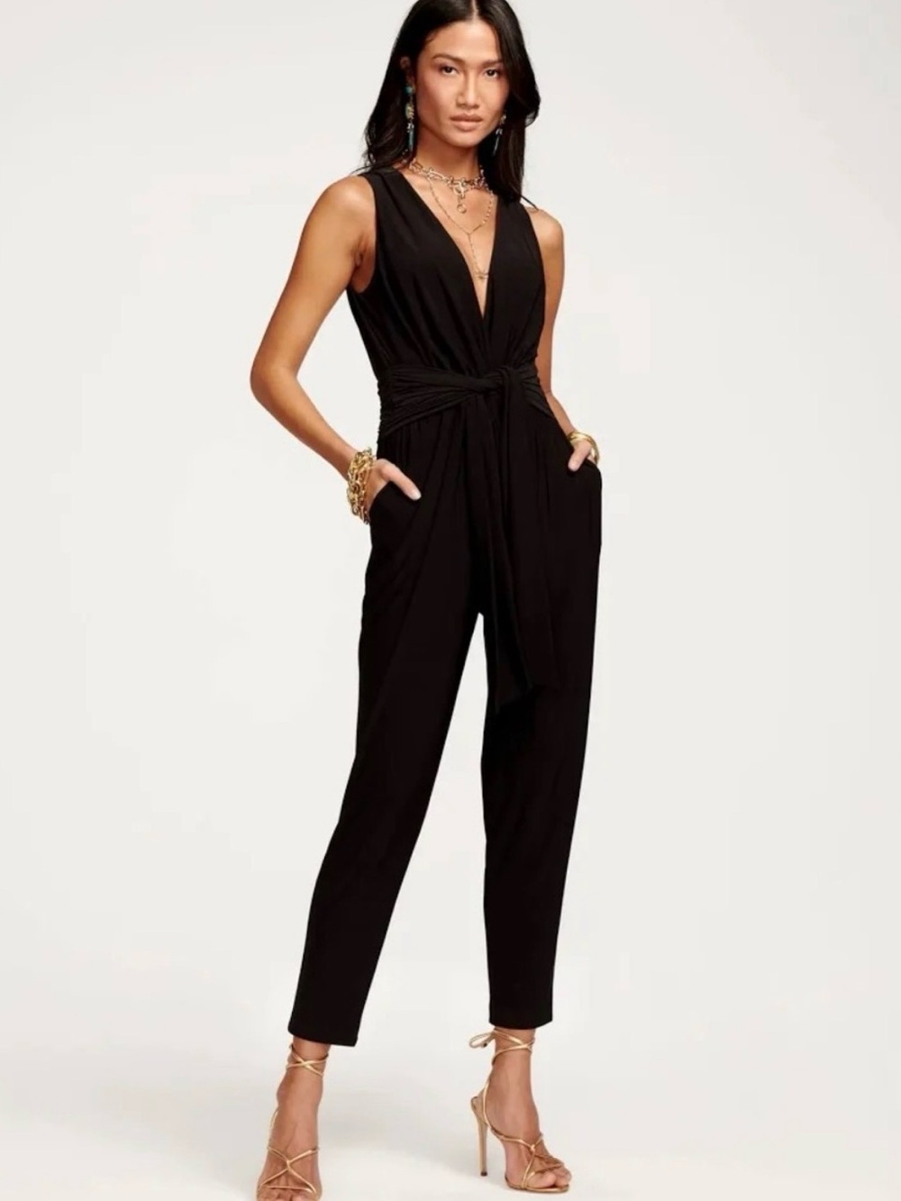 Ramy Brook Black Sleeveless Wrap-Front Jumpsuit - Picture 2 of 8